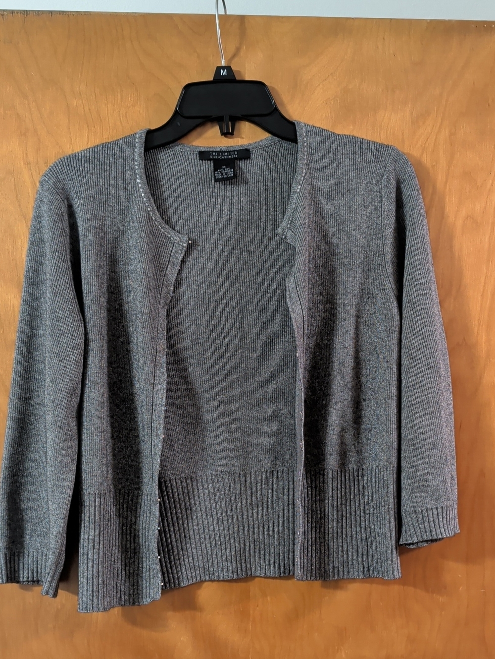 Vintage Y2K The Limited Silk-Cashmere Gray Open Front Ribbed-Hem Cardigan